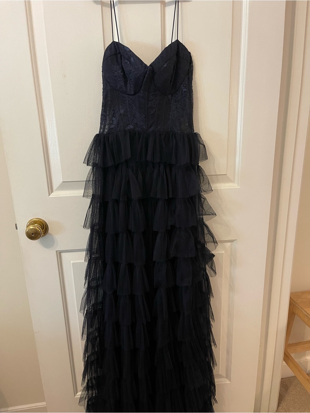 B Darlin New With Tags Navy Lace Corset Sweetheart Ruffled Formal Dress